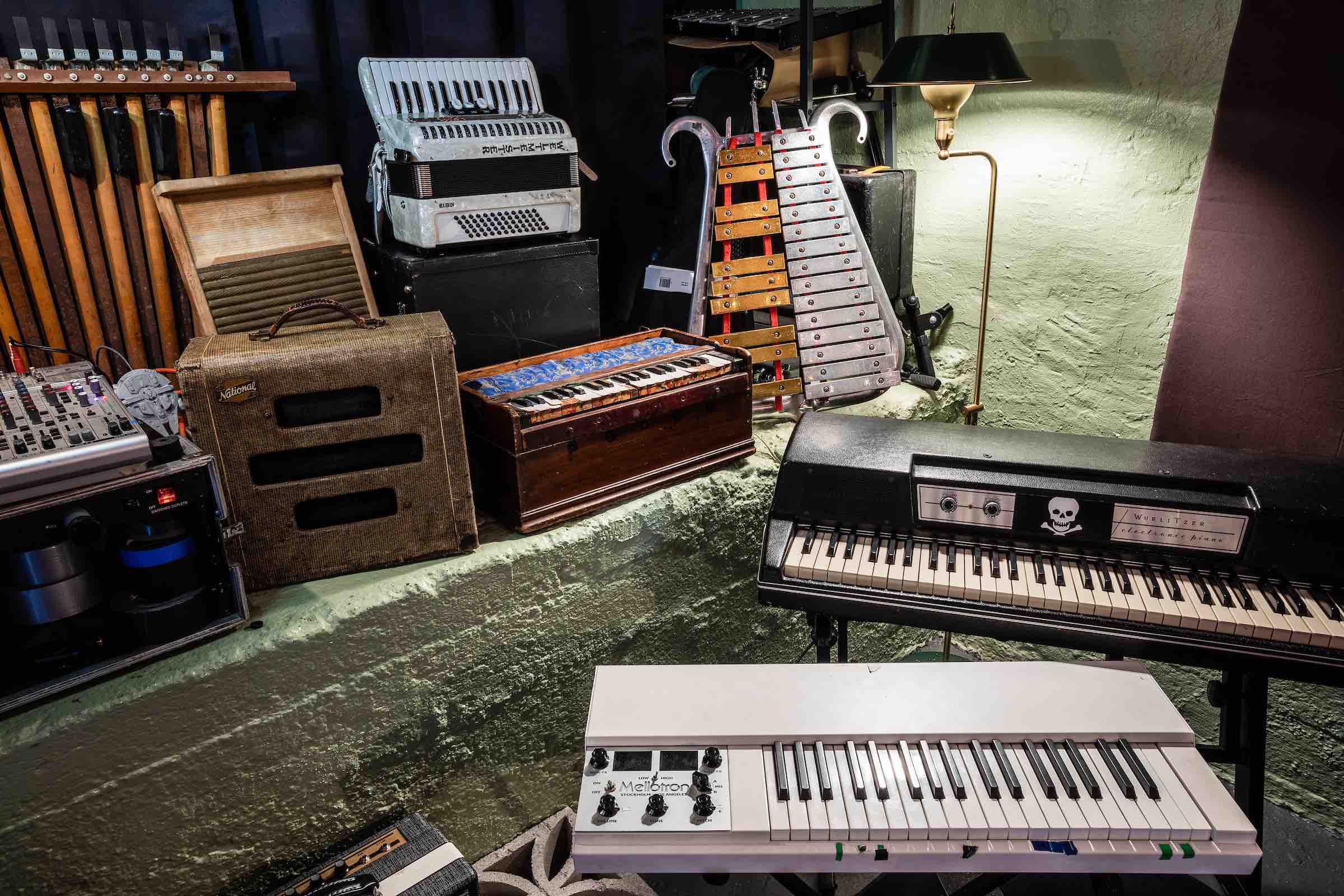 A variety of keyboard instruments at the Panther studio in Portland, OR.